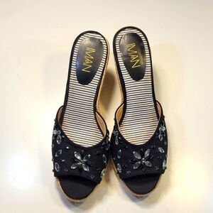 BRAND NEW IMAN WEDGE STYLE OPEN TOE RHINESTONES EMBELLISHMENTS SLIDES